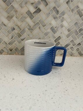 Starbucks 2022 Blue & White Iridescent Ombre Ribbed Twist Coffee Mug Cup 12 oz